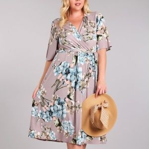 WOVEN MIDI FLORAL WRAP DRESS
